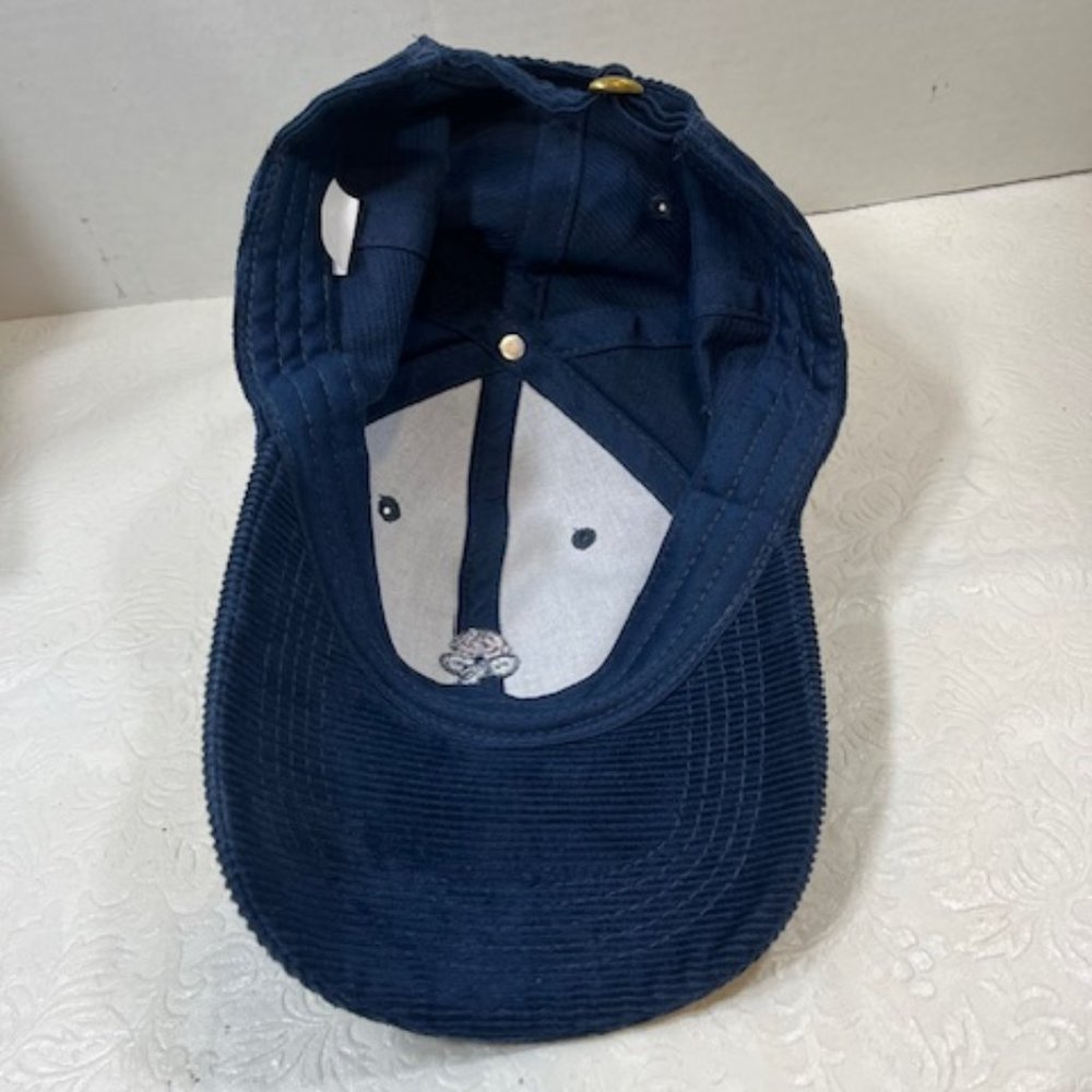 Pink Rose Floral Navy Blue Corduroy Adjustable Cap Hat - Picture 7 of 11